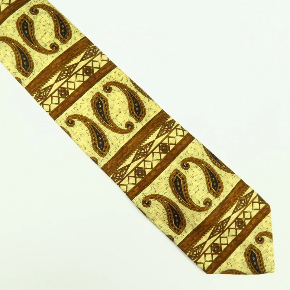 Corbata de cuello Tom James para hombre geométrica cachemira dorada marrón abstracta 56"x3,5" arquitecto Foto 2 de 4