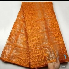 5 yards Newest African tulle Lace Fabric Orange Embroidery French net Lace...