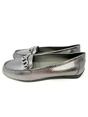 Easy Spirit Womens Antiria Silver Leather Loafer Size 11 M