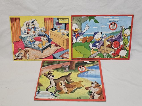 Vintage 1960's 1970's Lot of 3 ~ Walt Disney Tray Puzzles Mickey Mouse Club