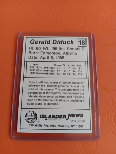 1984-85 New York Islanders Islander News Gerald Diduck #18 Hockey Card - Picture 2 of 2