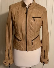 Andrew Marc Tan Leather Bomber Jacket Size Med