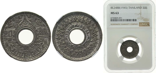 Thailand BE 2488 (1945) 20 Satang Tin NGC MS 63