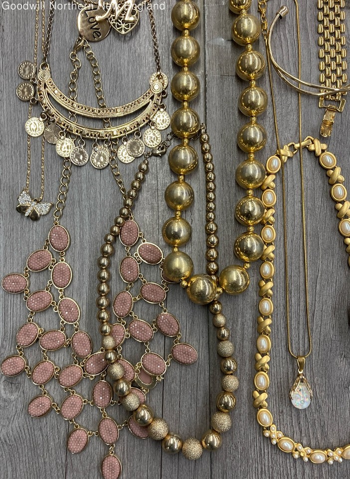Gold Tone Costume Jewelry Lot w. Bracelets Hoop Earrings Necklaces eBay
