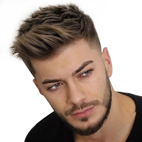 Männer wie Echthaar Kurz Perücke Haarteile Vollhaar Herren Glatt Perücken Toupet - Bild 4 von 8
