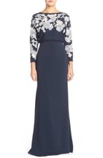 Badgley Mischka Lace Appliqués Crepe Gown (size 6)