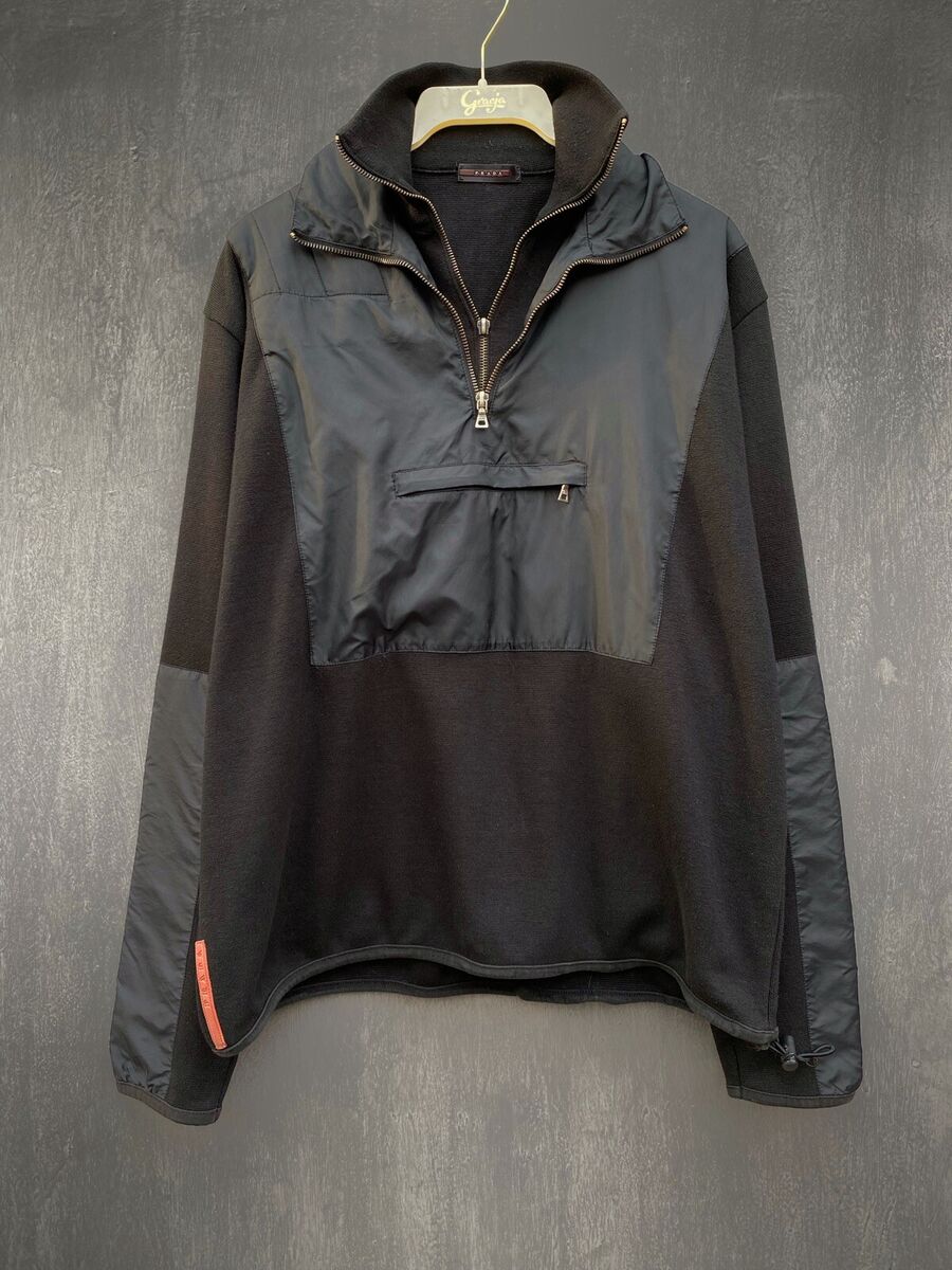 Vintage Prada Double Collar nylon 1/4 zip sweater size M/L Vintage Prada Double Collar nylon 1/4 zip sweater size M/L