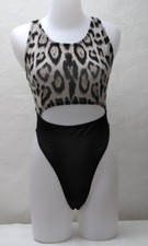 Leopard Black Spandex Thongs Leotard for Women size 8 Small
