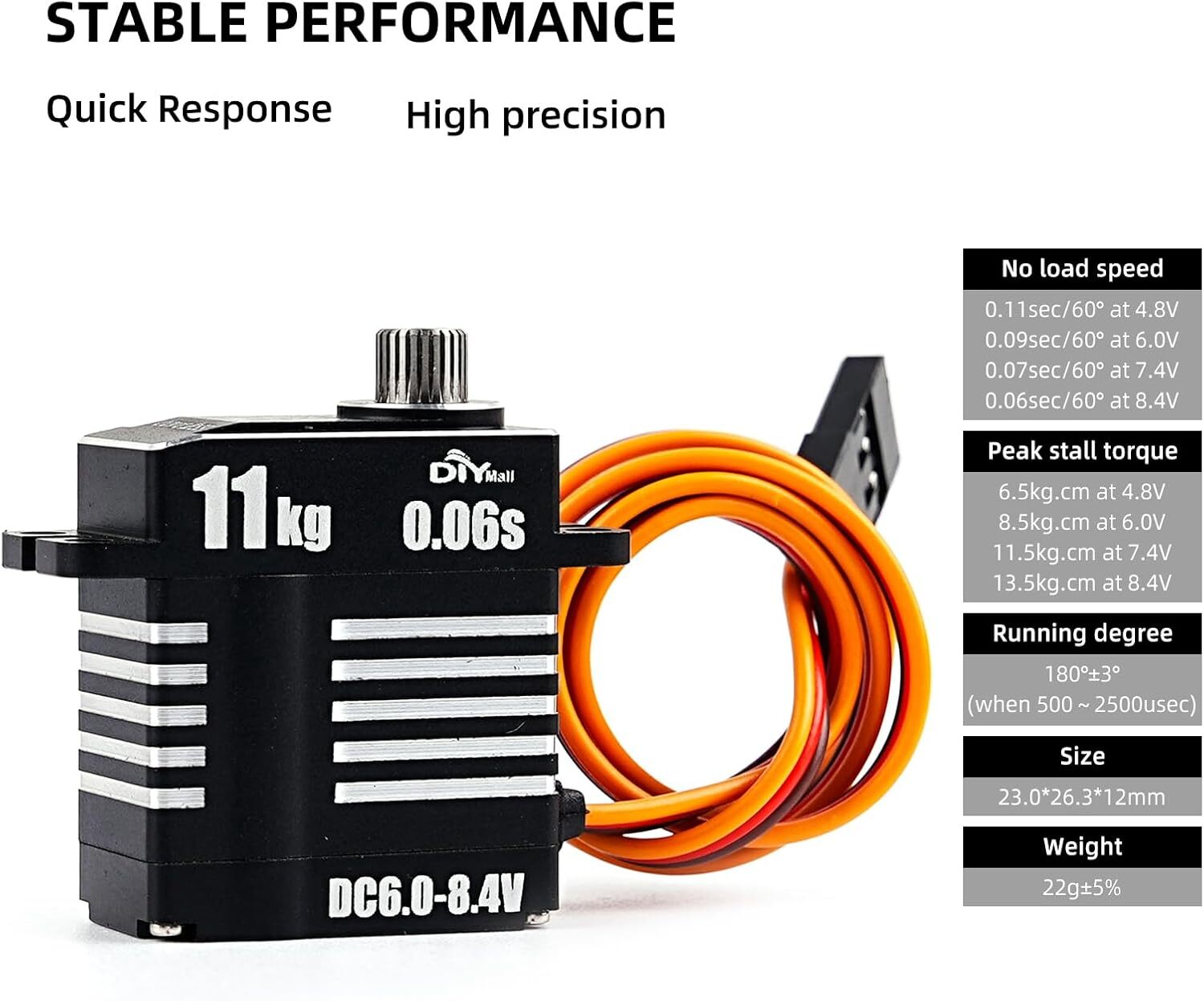 11KG Micro Digital Servo 0.06s 8.4V HV 180/270/360° Metal Gear for 1/10 RC Truck