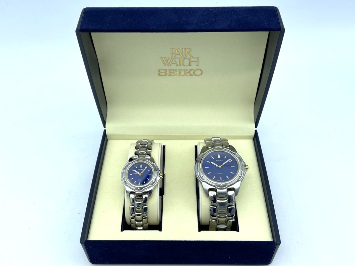 Near MINT SEIKO LUCENT Pair Watch Quartz Navy Blue Boxed New Near MINT SEIKO LUCENT Pair Watch Quartz Navy Blue Boxed New