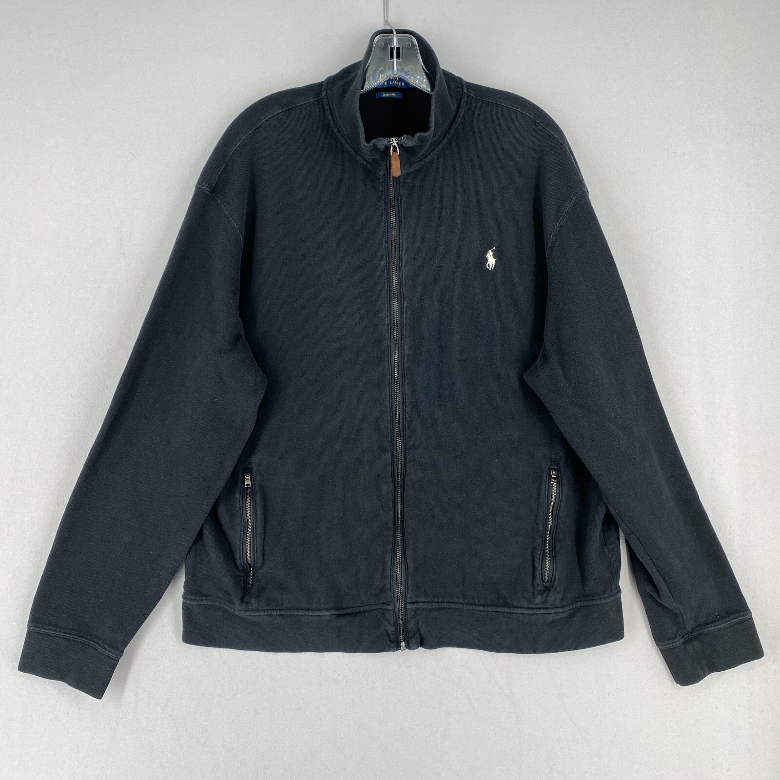 Polo Ralph Lauren Estate Rib Full Zip Maglione Giacca Uomo 2XL Nero Bianco Pony