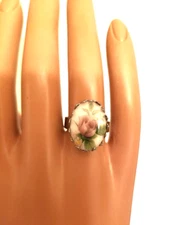 Floral Ceramic Rings Stainless Steel Adjustable Setting