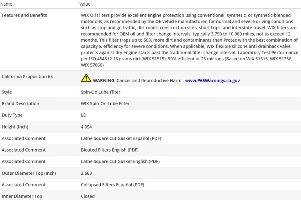 Engine OEM Oil Filter WIX for CHEVROLET CHEVETTE 1981-1986 L4-1.8L - Image 3 of 4