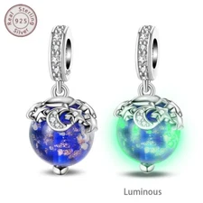 KUNSIR 925 Sterling Silver Star Moon Glow Pendant Charm For Bracelet Dangle DIY