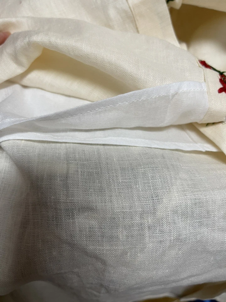 Vestido camisero bordado 100 % lino - crema talla L Foto 4 de 4