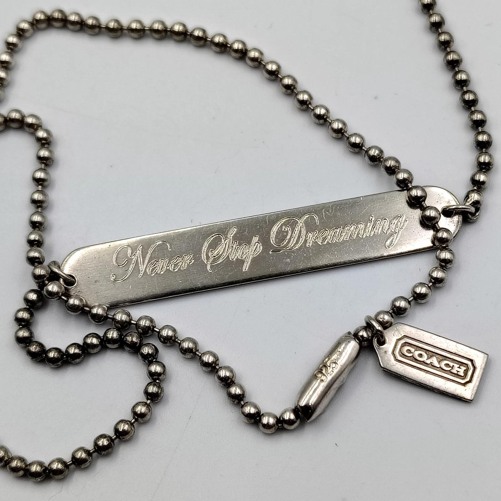 Collana Coach Vintage Argento Sterling 925 Catena Sfera "Mai Smettere di Sognare" 36"