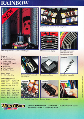 WURLITZER RAINBOW CD juke box jukebox Flyer Brochure 1996 BRAND