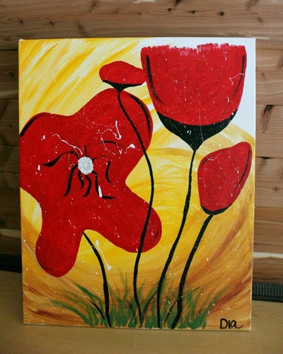 primitive folk art painting red flowers southern outsider art 16