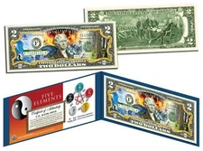 Chinese FIVE ELEMENTS Colorized U.S. $2 Bill - Wu Xing - Lucky Money - Yin Yang