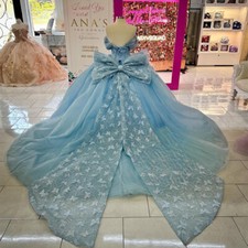 Sky Blue Ball Gown Quinceanera Dresses Sequined Appliques Crystal Bow Corset