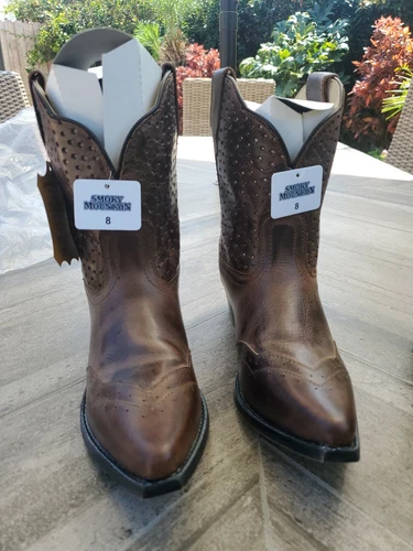 Smoky Mountain Boots , Size 8 Brown Waxed Distressed, Fern Pattern, Style...