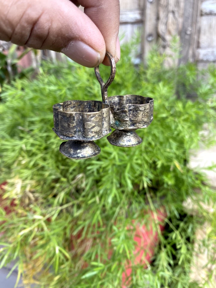 Antique Old Copper Silver Plated Floral Miniature Tika Bowl - Image 4 of 4