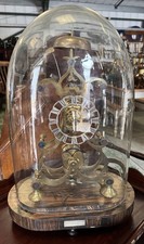 Antique Brass Chain Fusee Skeleton Clock & Glass Dome Working 55cm