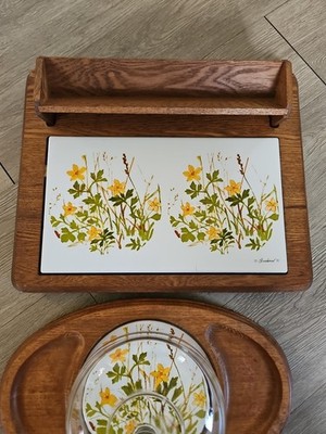 Vintage wood glass serving Tray Cheese cracker Platter GOODWOOD 