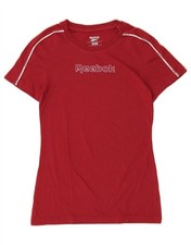 REEBOK Womens Graphic T-Shirt Top UK 0/2 2XS Maroon Cotton PQ08