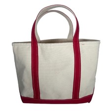 VTG LL Bean Boat  Tote Bag Canvas Red Embroidered Short Handles Medium USA