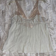 Victoria Secret M Silk Sheer Camisole Lingerie Lt Green Beige Lace NWT