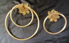 Vintage Allied Brass Set 2 gold Flower metal towel ring holder Hollywood MCM