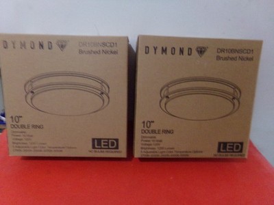 2 DYMOND 10 in. Modern Double Ring LED Flush Mount Light Fixture Brushed Nickel