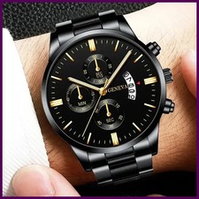 Reloj de pulsera de cuarzo con calendario de lujo de acero inoxidable para hombr