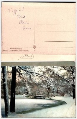 A.J. Ostrowski Snowy Warsaw Winter Polish Scene Postcard 1920s Park Landscape
