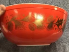 Pyrex Golden Pinecone Holly Leaf 4 Qt Large Mixing Bowl #404 Red Christmas 1960