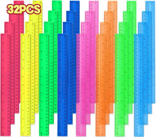 12 Inch Plastic Rulers, 32 Pack Assorted Colors Transparent Ruler Bulk, Metric R