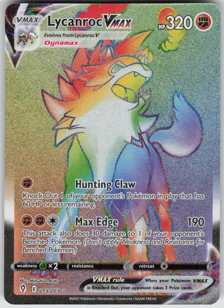 Pokemon Lycanroc VMAX (Secret) Holo Secret Rare SWSH07 Evolving Skies 213/203 NM