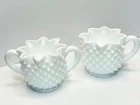 VINTAGE 1950’S FENTON HOBNAIL MILK GLASS STAR TOP CREAM AND SUGAR SET