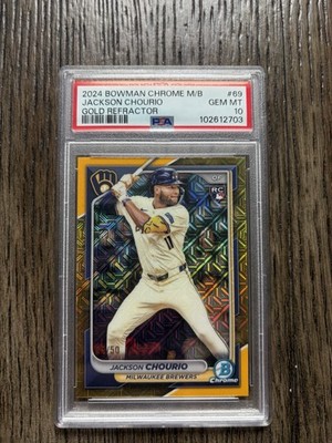 2024 Bowman Chrome Mega Box Jackson Chourio Gold refractor /50 PSA 10 Rookie Ssp