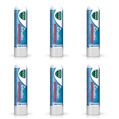 6 x Vicks Inhaler Nasal Stick Relief Blocked Nose Cold Congestion Menthol Value