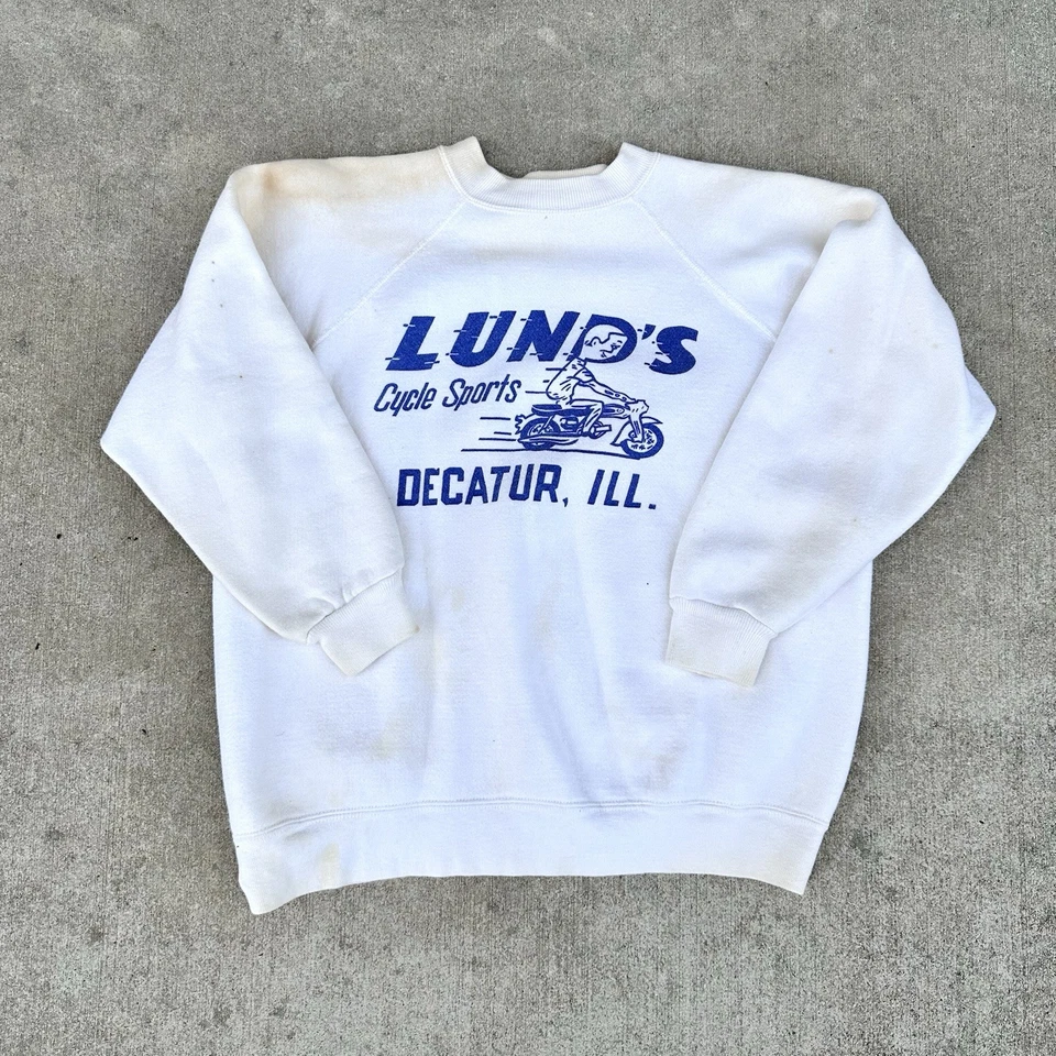 Vintage 60s Honda Sweatshirt Crewneck 21x23 Raglan White Husqvarna 701 - Bild 2 von 4