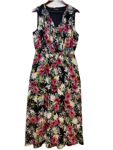 LANE BRYANT 14/16 Halter Dress Satin Rosy Floral Maxi Vacation Tropical Garden