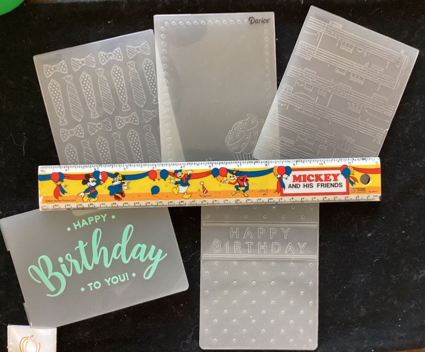 5 darice embossing folders birthday fatersday ties, music cupcake used