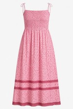 Pink Boho Sundress, Sleeveless, Size M, Floral Lace Detail