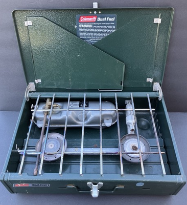 #ad Coleman Dual Fuel 424 Vintage Camp Stove Green 1996 USA MADE Dual BurnerWorking $102.97