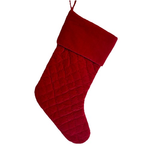 Pottery Barn Diamond Quilted Velvet Christmas Stocking Red 22" Cuffed