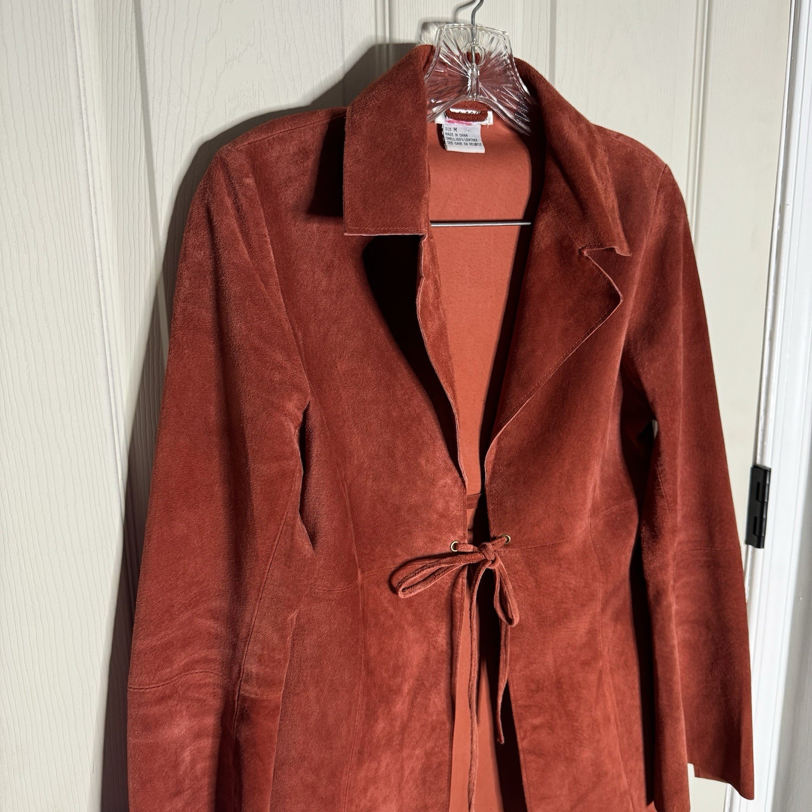 Vintage Wet Seal Womens M 100percent Leather Suede Jacket Red Bell Sleeve Tie Up #b8 image 2
