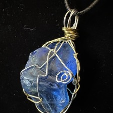Pendant Necklace Blue Beach Glass Wire Wrapped Handmade 5544 Y