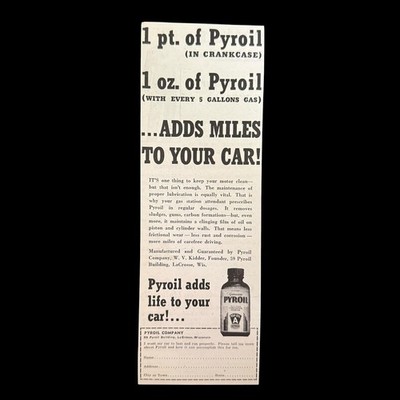 Vintage 1946 Pyroil Motor Oil Additive Automotive Magazine Ad Ephemera #756